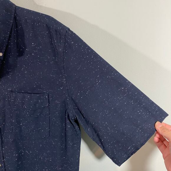 Flint And Tinder Navy Speckle Fabric Slim Fit Short Sleeve Button Up Shirt XXL - Picture 6 of 8